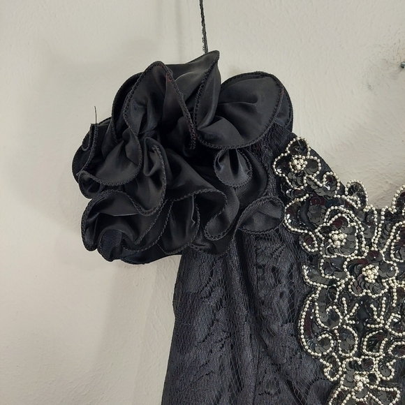 Betsy & Adam Black Sequin Short Puff sleeve Tulle Prom Cocktail Dress Sz 13 VTG - Picture 7 of 16